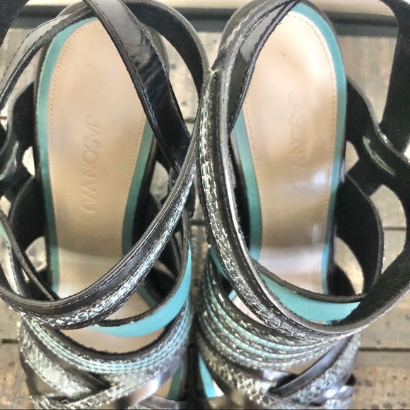 JASON WU PYTHON Snakeskin-Trimmed HEEL Sandals - Picture 10 of 13